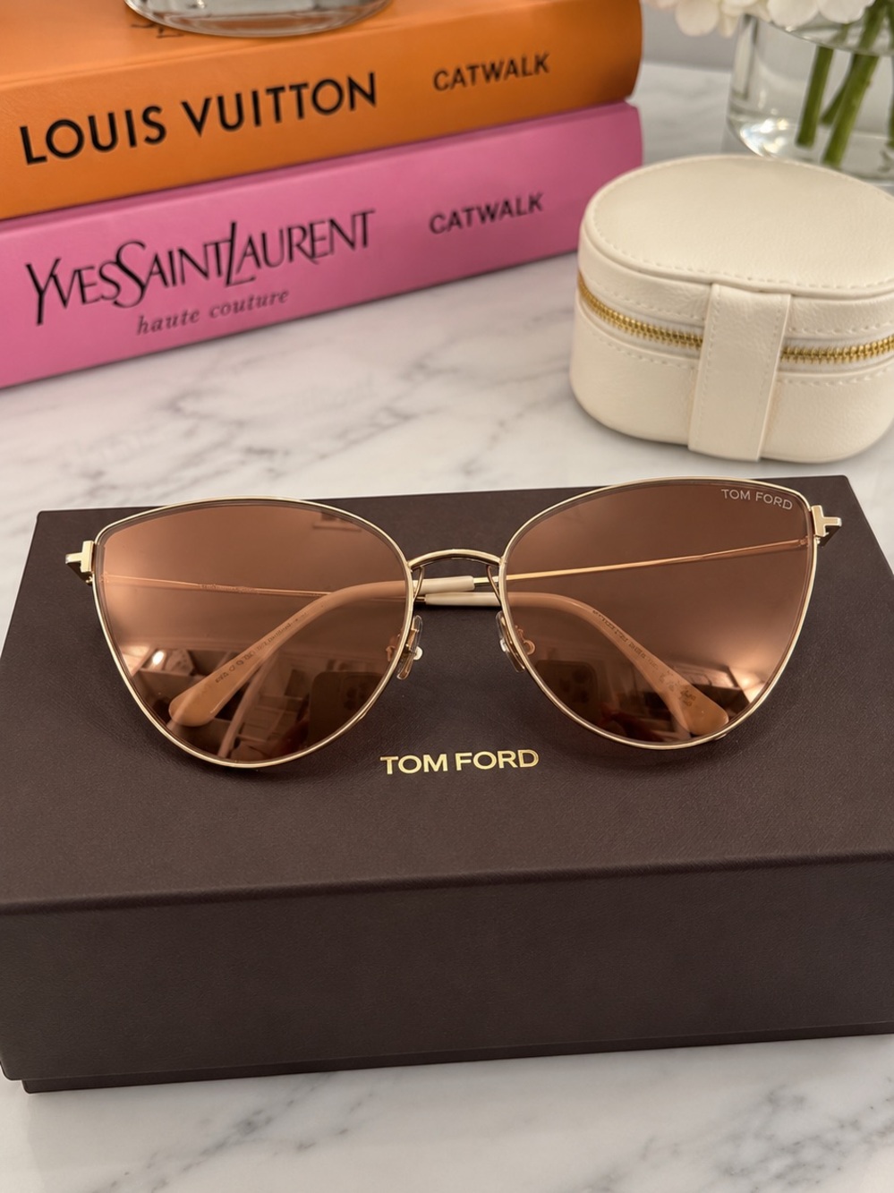 Tom Ford Gold Cat-Eye Sunglasses with Rose-Tinted Lenses